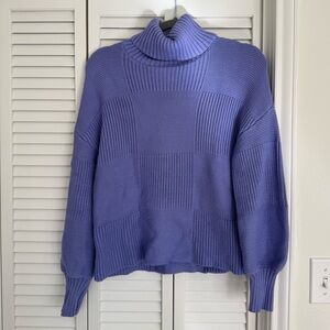 Staud Benny Checked Purple Turtleneck Sweater